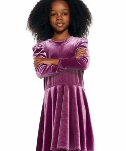 Chaser Velvet Puff Sleeve Dress Plum Pie