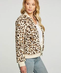 Chaser Faux Fur Long Sleeve Bomber Jacket Animal