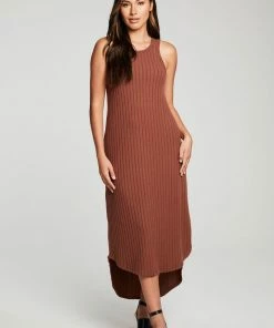 Chaser Poor Boy Rib Midi Tank Dress Cappuccino