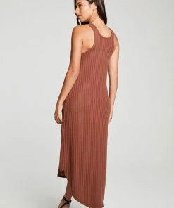 Chaser Poor Boy Rib Midi Tank Dress Cappuccino