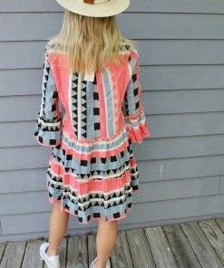 Sofia Tori Checks Dress Coral Sophia Collection