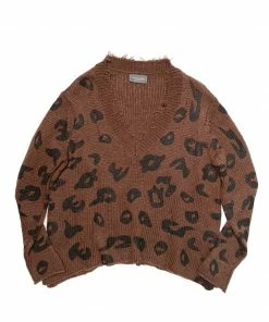 Wooden Ships Leopard Brown Distressed Leopard V- Neck