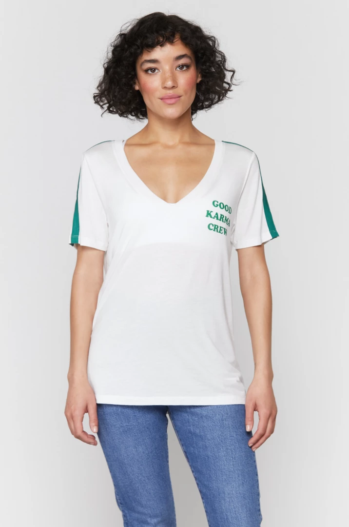 Spiritual Gangster V Neck Ringer Tee Stone/Clover 3 Spiritual Gangster V Neck Ringer Tee Stone/Clover