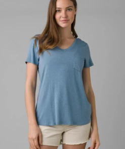 Prana Foundation Short Sleeve Vneck Sea Mist Heather