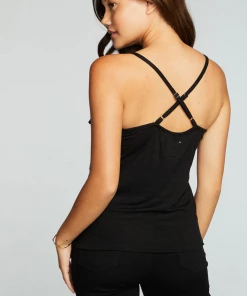 Chaser Linen Ruffle Cami True Black