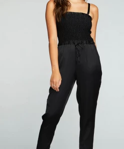 Chaser Smocked Drawstring Jumpsuit True Black