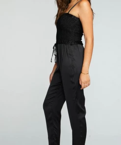 Chaser Smocked Drawstring Jumpsuit True Black
