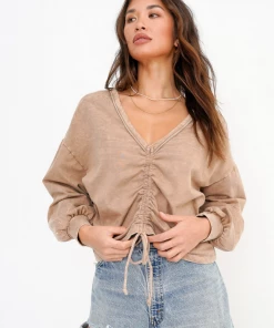 Project Social T Miki Shirred Reversible Sweatshirt Tea Leaves