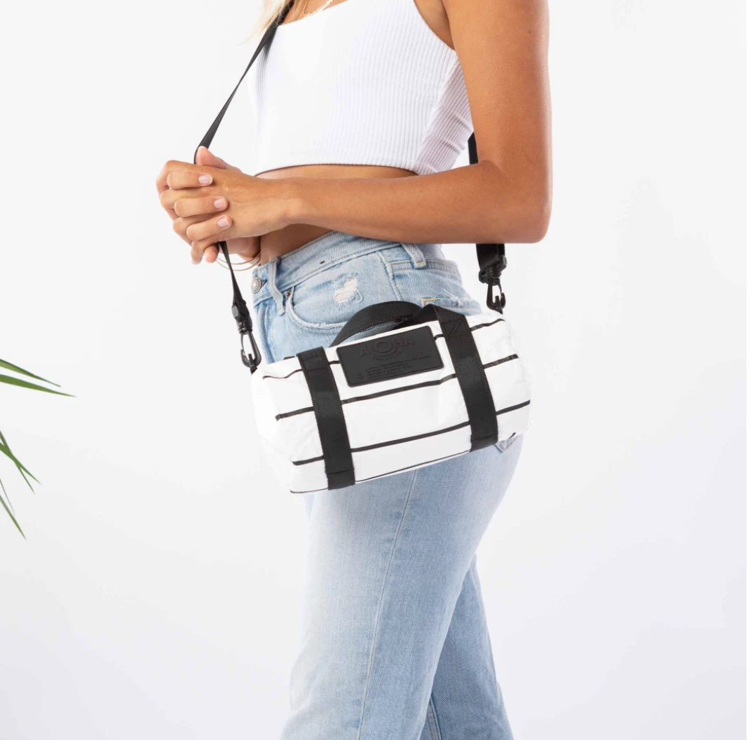 Aloha Collection Pinstripe Mini Duffle Black On White 4 Aloha Collection Pinstripe Mini Duffle Black On White