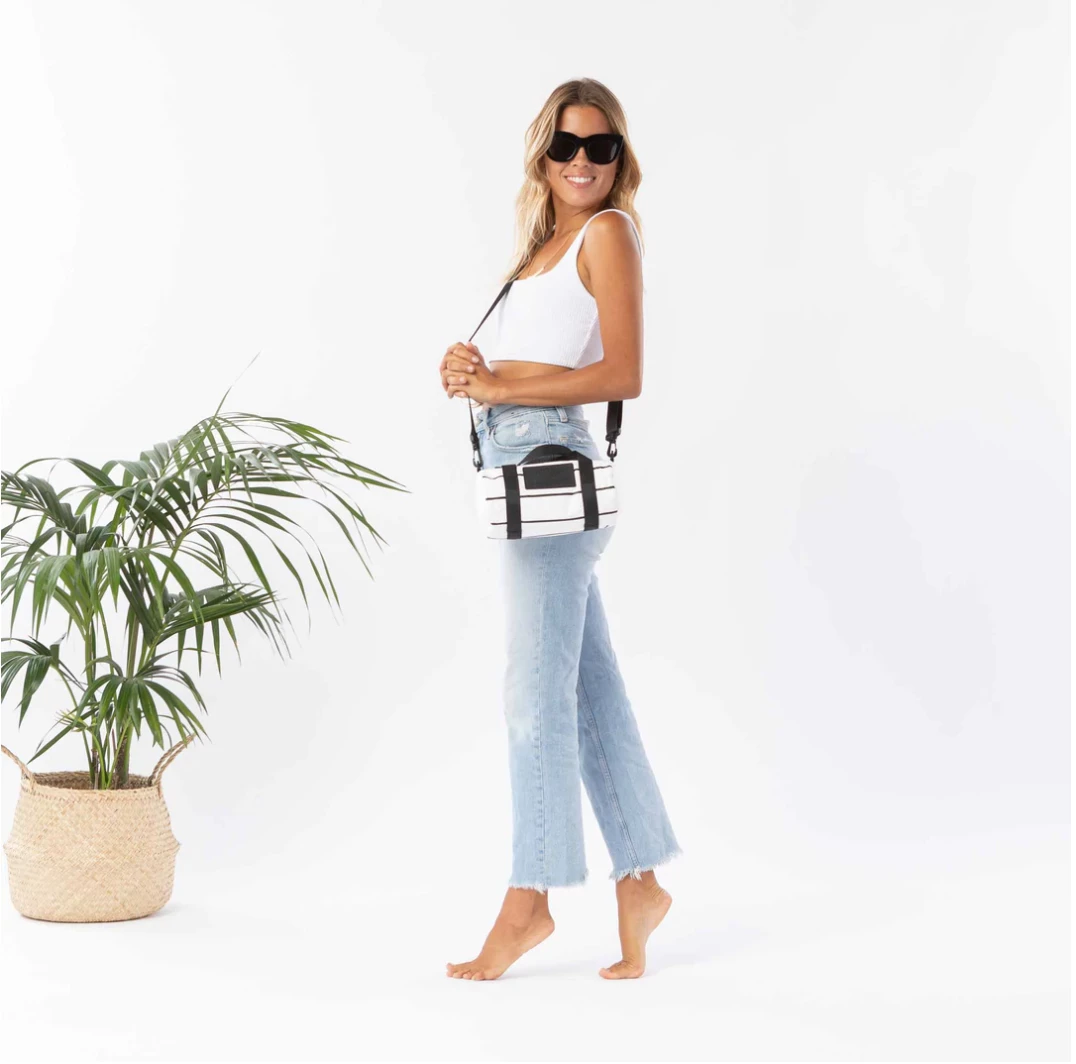 Aloha Collection Pinstripe Mini Duffle Black On White 5 Aloha Collection Pinstripe Mini Duffle Black On White