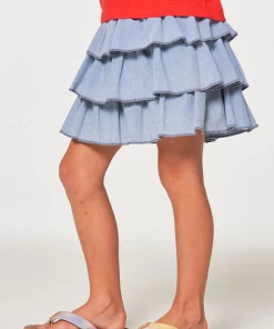 Chaser Coastal Tiered Ruffle Skort Demin Mineral