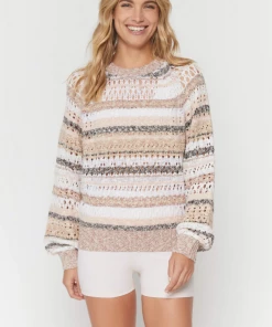 Spiritual Gangster Crochet Sweater Cuppocino Stripe Print