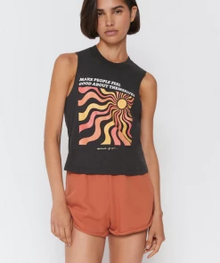 Spiritual Gangster Feel Good Crop Tank Heather Vintage Black