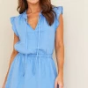 Bella Dahl Ruffle Sleeve Mini Dress Cabana Blue