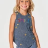 Chaser Girls Sunshine Day Linen Muscle Tank Denim Mineral Wash