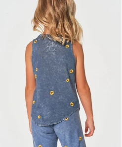 Chaser Girls Sunshine Day Linen Muscle Tank Denim Mineral Wash