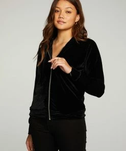 Chaser Velvet Zip Up Black