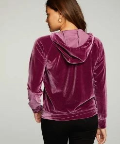 Chaser Velvet Zip Up Plum