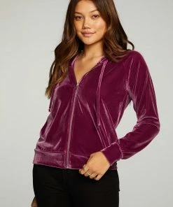 Chaser Velvet Zip Up Plum